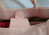 PAOLO MASI ITALY Textured LEATHER FLORAL Tote Bag Shopper Carryall PINK Stitched