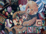 QUAIL HILL DESIGNS Hooked Rug Tapestry Satchel Travel Bag TEDDY BEAR TOYS
