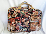 QUAIL HILL DESIGNS Hooked Rug Tapestry Satchel Travel Bag TEDDY BEAR TOYS