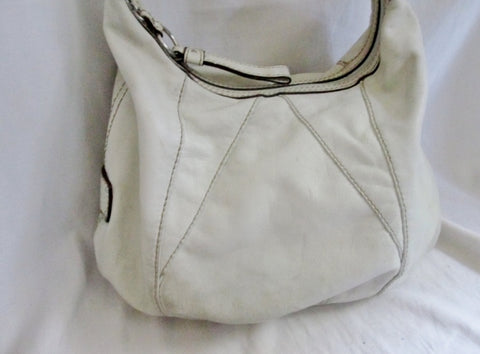 TIGNANELLO leather hobo satchel shoulder bucket bag purse WHITE CREME ECRU