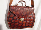 SPETTACOLO INC ITALY leather croc shoulder box bag satchel briefcase BROWN
