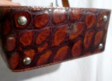 SPETTACOLO INC ITALY leather croc shoulder box bag satchel briefcase BROWN