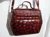 SPETTACOLO INC ITALY leather croc shoulder box bag satchel briefcase BROWN