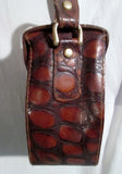 SPETTACOLO INC ITALY leather croc shoulder box bag satchel briefcase BROWN