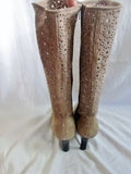Womens BEE FLY JOAN SUEDE LEATHER Cut Out Boots High Heel 9 TAN BEIGE Diva