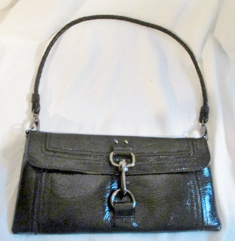 THE SAK Patent Leather Wristlet Shoulder Bag Baguette Purse Wallet Clutch BLACK