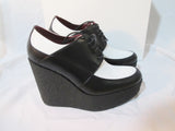 NEW CELINE PARIS Platform Wedge Saddle Shoe Leather 36 6 BLACK WHITE Heel Womens