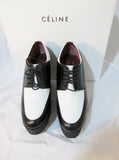 NEW CELINE PARIS Platform Wedge Saddle Shoe Leather 36 6 BLACK WHITE Heel Womens