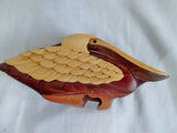 7" Rustic Handmade PELICAN PUZZLE Trinket Carved Wood BIRD Jewelry Box Treasure