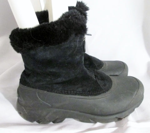 Womens SOREL SNOW ANGEL ZIP Suede Leather 8 BOOTS Booties BLACK Ankle Winter