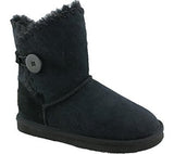 Womens LAMO ESSENTIAL SNOWMASS BUTTON Short Suede Winter BOOTS 9 BLACK Shearling