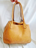 Vegan Woven Faux Leather Shoulder Bag Purse Tote Satchel GOLDENROD DIJON YELLOW