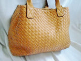 Vegan Woven Faux Leather Shoulder Bag Purse Tote Satchel GOLDENROD DIJON YELLOW