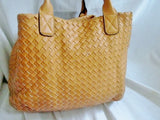Vegan Woven Faux Leather Shoulder Bag Purse Tote Satchel GOLDENROD DIJON YELLOW