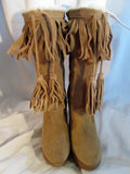 NEW Womens JESSICA SIMPSON Suede Leather Fringe Boots TAUPE BROWN 9.5 Boho Wedge Heel Hippie