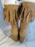 NEW Womens JESSICA SIMPSON Suede Leather Fringe Boots TAUPE BROWN 9.5 Boho Wedge Heel Hippie