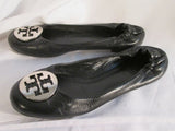 Womens TORY BURCH REVA Leather Ballet Flats Slip On Shoes 7.5 LEOPARD Signature