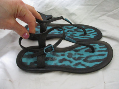 JIMMY CHOO ITALY Flip Flop SANDAL JELLY SHOE 36 Thong BLUE LEOPARD Beach