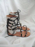 NEW VALENTINO GARAVANI SPIKE GLADIATOR Sandal 36 BLACK Shoe