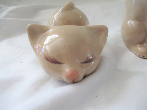 Set 2 Vintage 6" Ceramic MAMA CAT KITTEN KITTY Figurine Statue Sculpture Retro