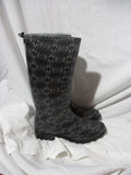 CAPELLI FLORAL Wellies Rain Boots Foul Weather 9 Gumboots Vegan BLACK WHITE