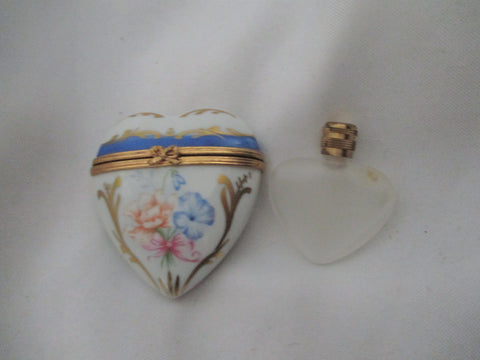 2 Pc DUBARY PORCELAIN DE LIMOGES FRANCE HEART BOX w PERFUME BOTTLE Collectible