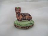 PEINT MAIN LIMOGES FRANCE Porcelain TERRIER DOG BOX w BONE