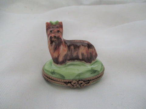 PEINT MAIN LIMOGES FRANCE Porcelain TERRIER DOG BOX w BONE