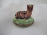 PEINT MAIN LIMOGES FRANCE Porcelain TERRIER DOG BOX w BONE