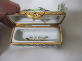 ARTORIA PEINT MAIN LIMOGES FRANCE Porcelain BENCH SOFA COUCH BIRDS FLOWER HAT