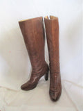 FRYE MELISSA BACK ZIP TALL High Heel Leather Western Cowboy BOOT BROWN 9
