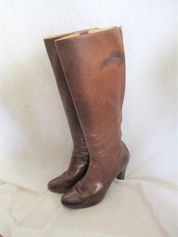 FRYE MELISSA BACK ZIP TALL High Heel Leather Western Cowboy BOOT BROWN 9