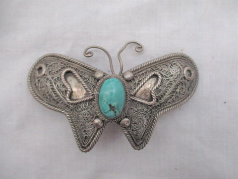 BUTTERFLY TURQUOISE BARRETTE Bug Hair Ornament Silver Boho Hippie