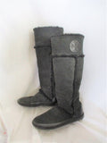 Womens TORI BURCH AMELIE Suede Leather Tall BOOTS Shoe BLACK 9 Distress