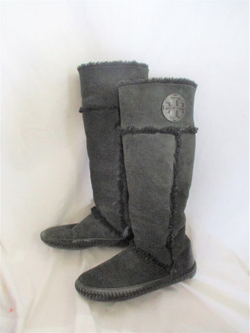 Womens TORI BURCH AMELIE Suede Leather Tall BOOTS Shoe BLACK 9 Distress