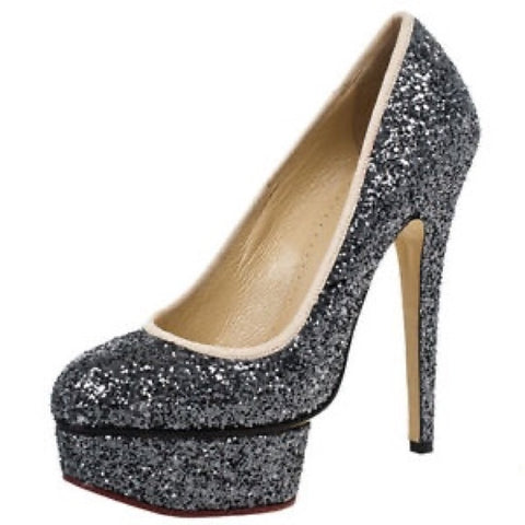 NEW CHARLOTTE OLYMPIA PRISCILLA PUMP Glitter Shoe 36 6 GREY Heel