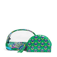 NEW VERA BRADLEY Clear Cosmetic Duo in Emerald Paisley GREEN Clutch Makeup Organizer
