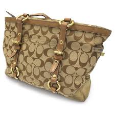 COACH Signature C Gallery Leather Jacquard Canvas Tote Purse