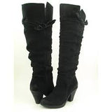 Womens REPORT LASARA Suede Leather Strappy Boho BOOTS 8 BLACK Knee High Slouch