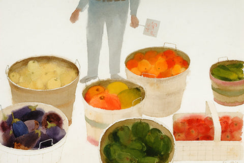 NEW Vtg Stock CLAUS HOIE AT THE GREENGROCER Print ART Watercolor Hamptons