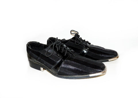 Mens Hugo Vitelli Tuxedo Dress Shoes Fabric STRIPE Metal 10.5 BLACK