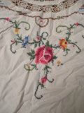 Vintage Embroidered TABLECLOTH ROUND Cover 61" WHITE FLORAL