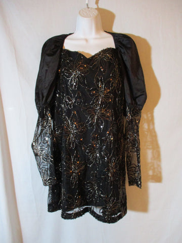 ROTATE BIRGER CHRISTENSEN Lined Gown Party Dress BLACK Puffy Sleeve 12