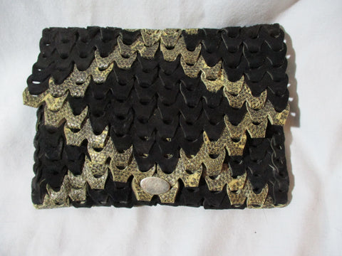 Vintage Snakeskin SUEDE woven LEATHER bag purse evening Clutch BLACK
