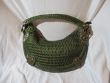 ISABELLA FIORE Soft Woven Leather purse satchel shoulder bag GREEN BROWN