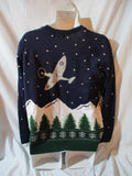 NEW IWM AIRPLANE CAMO Aircraft JET FLYER PLANE Sweater Top L HOLIDAY Blue