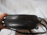 Vintage CARLOS FALCHI Suede ROSE FLORAL Purse Crossbody Shoulder Bag BLACK Leather