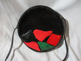 Vintage CARLOS FALCHI Suede ROSE FLORAL Purse Crossbody Shoulder Bag BLACK Leather