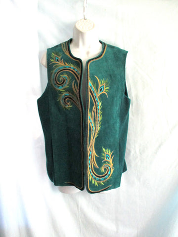 NWT NEW BOB MACKIE WEARABLE ART LEATHER Embroidered PEACOCK VEST S Boho Hippie Western