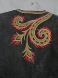 NEW BOB MACKIE WEARABLE ART LEATHER Embroidered VEST S Boho Hippie Western BLACK